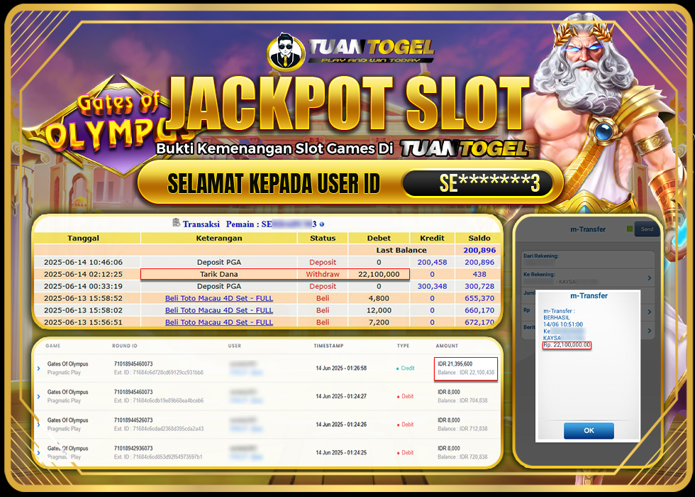 TUANTOGEL JACKPOT SLOT GATES OF OLYMPUS Rp22.100.000, - LUNAS